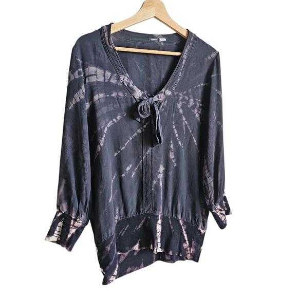 Monrow Black and Gray 100% Silk-Cotton Blend Top Womens Size Medium - Picture 2 of 6